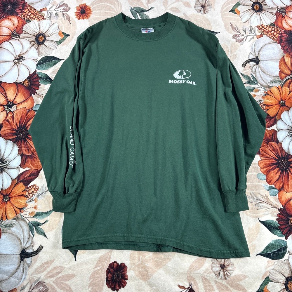 Jerzees Mossy Oak Long Sleeve T-Shirt Mens Size Large Green Buck Deer Graphic